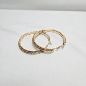 Gold Tone Textured Mesh Hoop Earrings